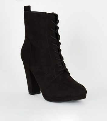 black lace up platform heeled boots