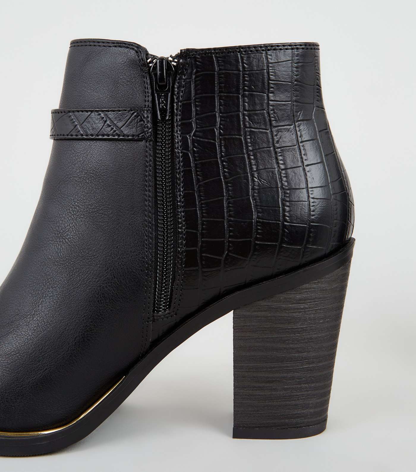 Black Faux Croc Panel Heeled Ankle Boots Image 4