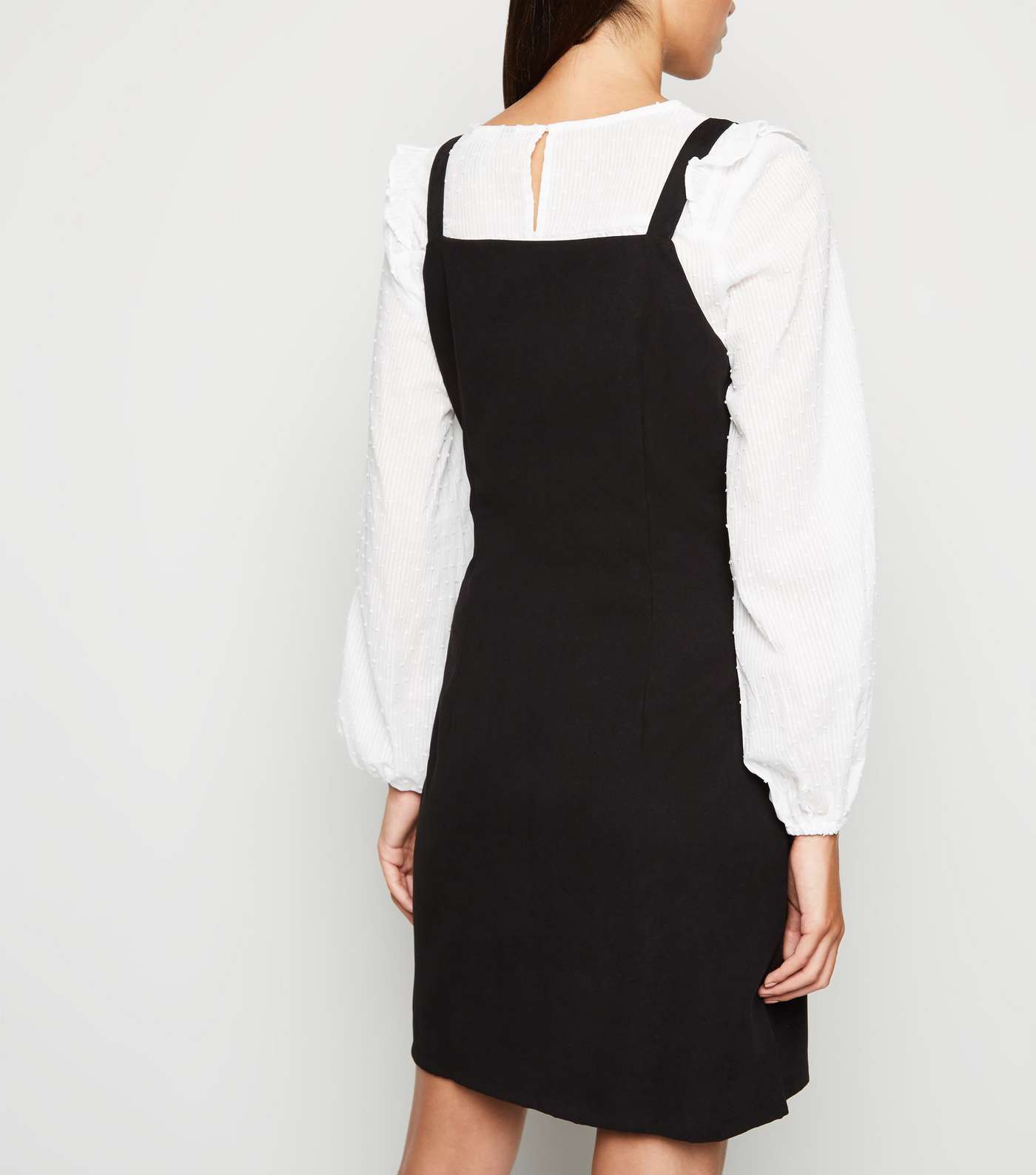 Mela Black Button Up Pinafore Dress Image 3