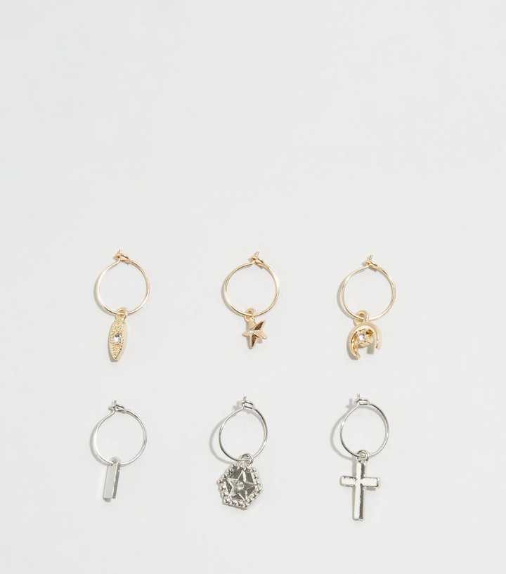 6 Pack Gold and Silver Charm Earrings