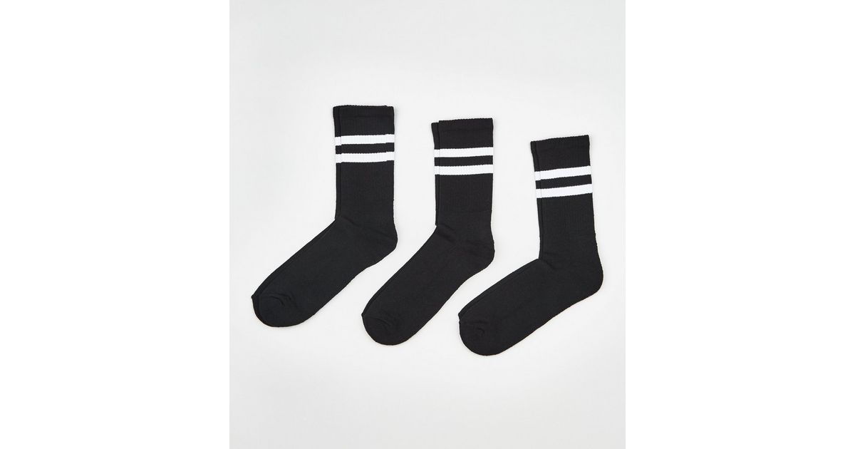 3 Pack Black Sports Stripe Socks New Look