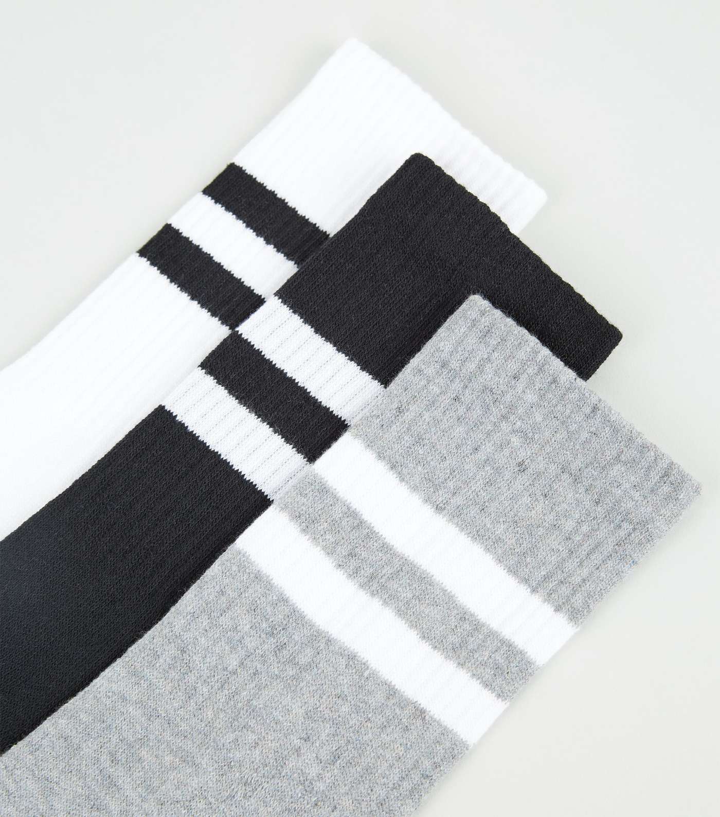 3 Pack Black and White Sports Stripe Socks Image 2