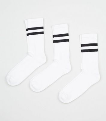 Image of 3 Pack White Sports Stripe Socks New Look