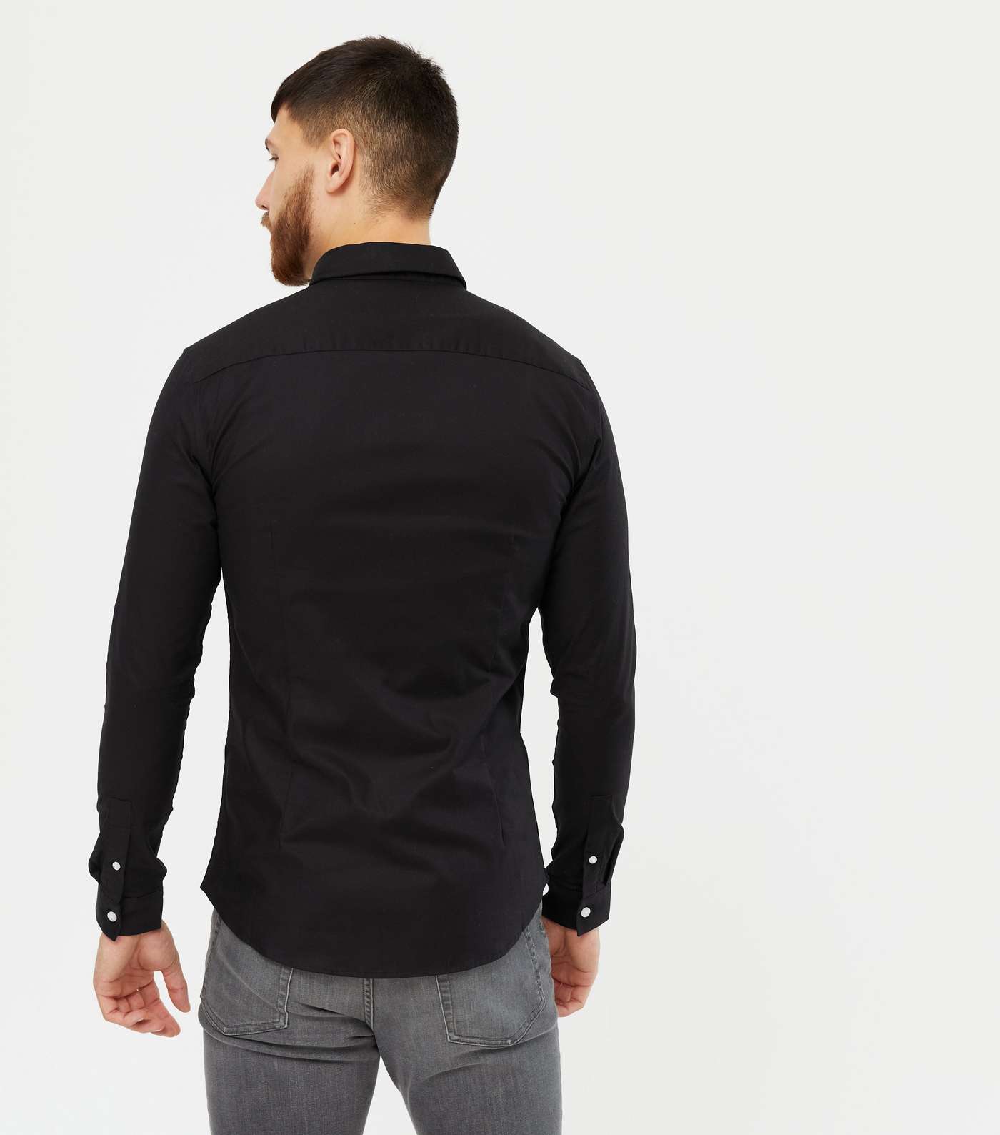 Black Long Sleeve Muscle Fit Oxford Shirt Image 4