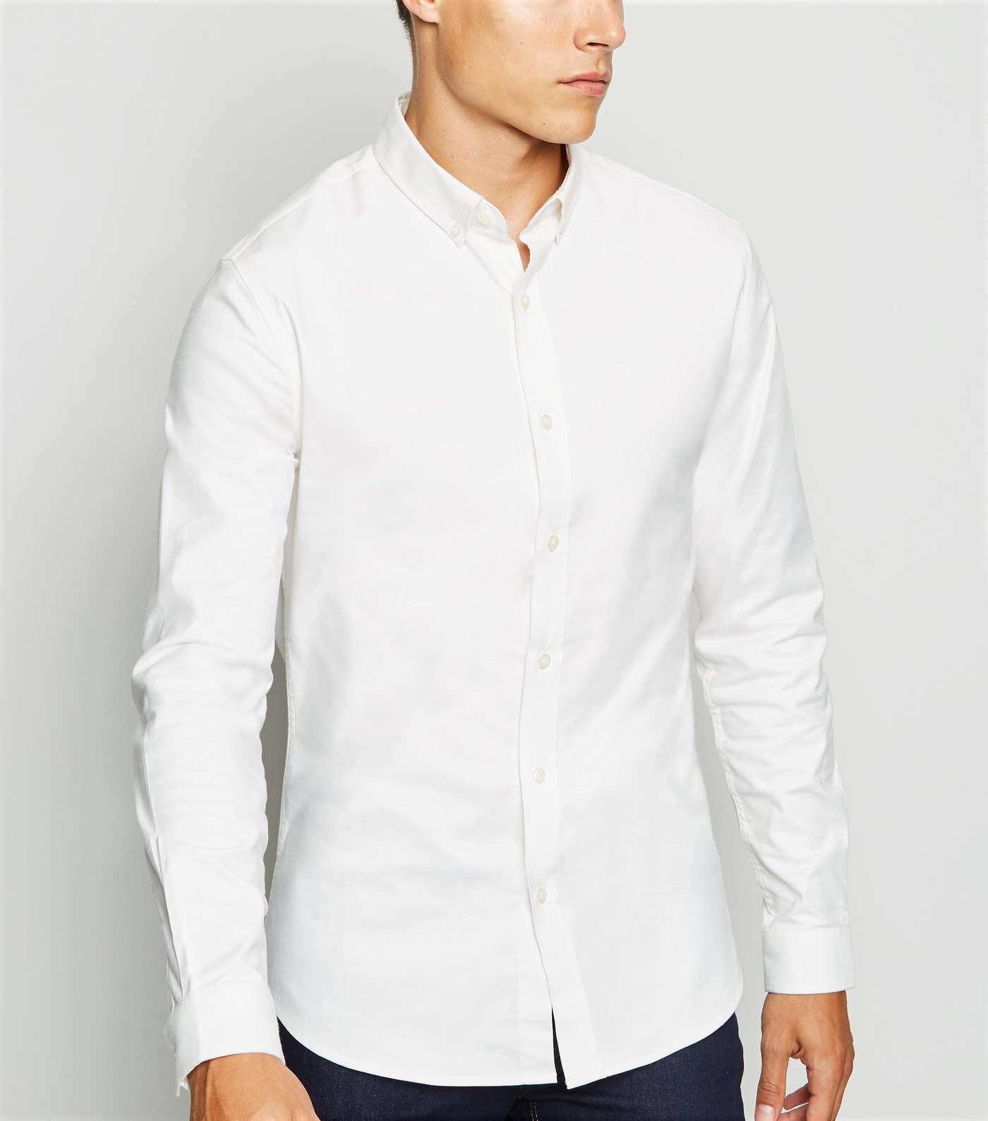 White Long Sleeve Muscle Fit Oxford Shirt
