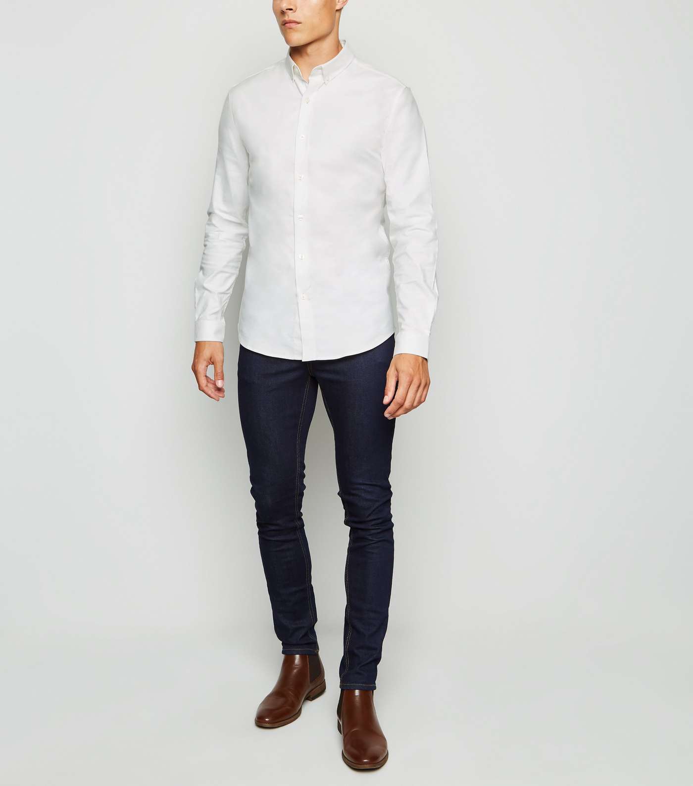 White Long Sleeve Muscle Fit Oxford Shirt Image 2