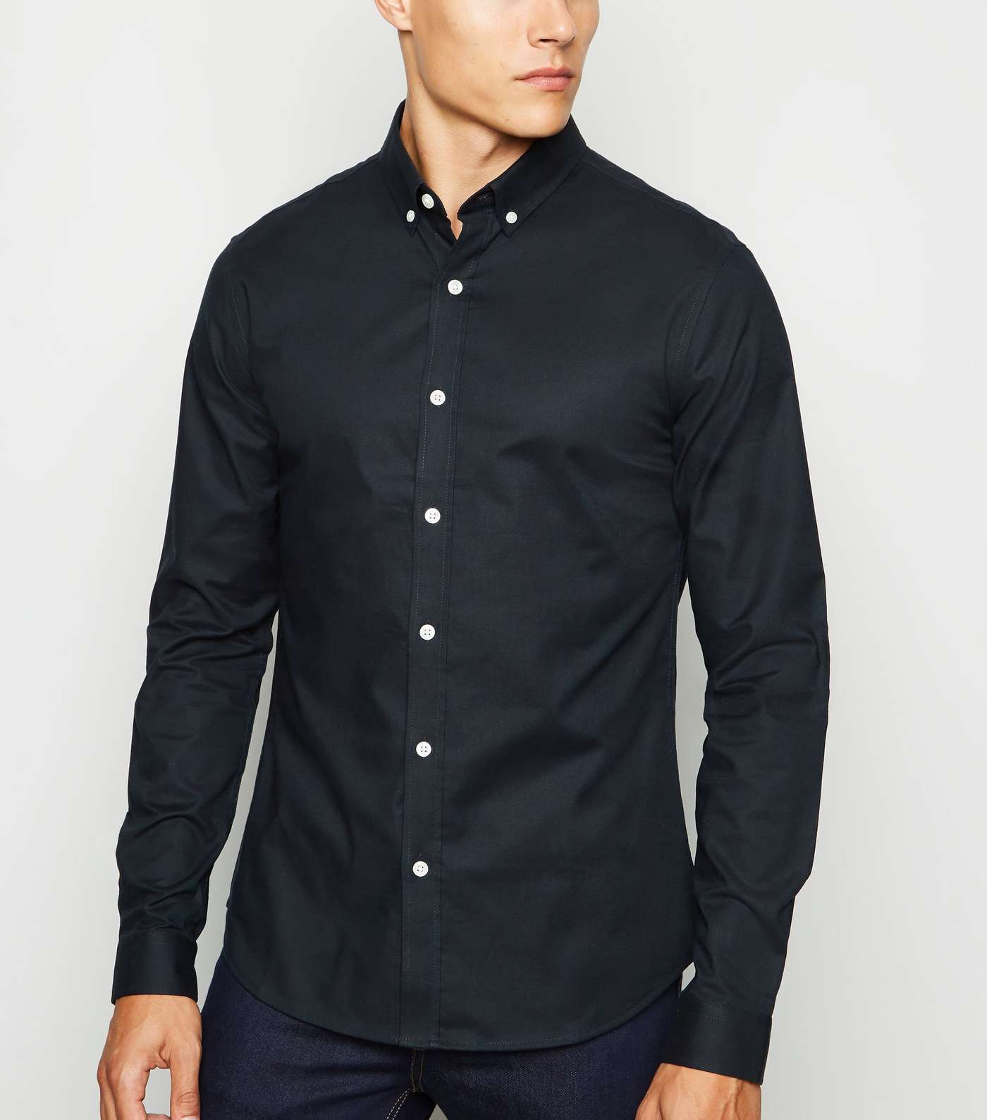 Navy Long Sleeve Muscle Fit Oxford Shirt