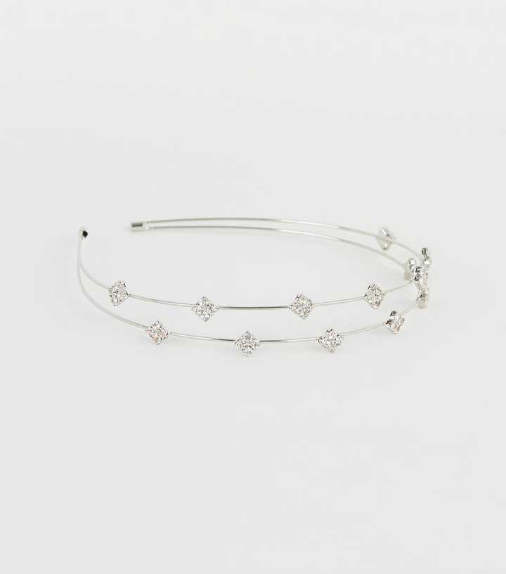 Silver Diamanté Embellished Double Wire Headband