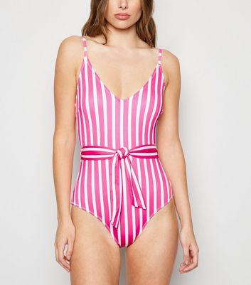 pink belted swimsuit