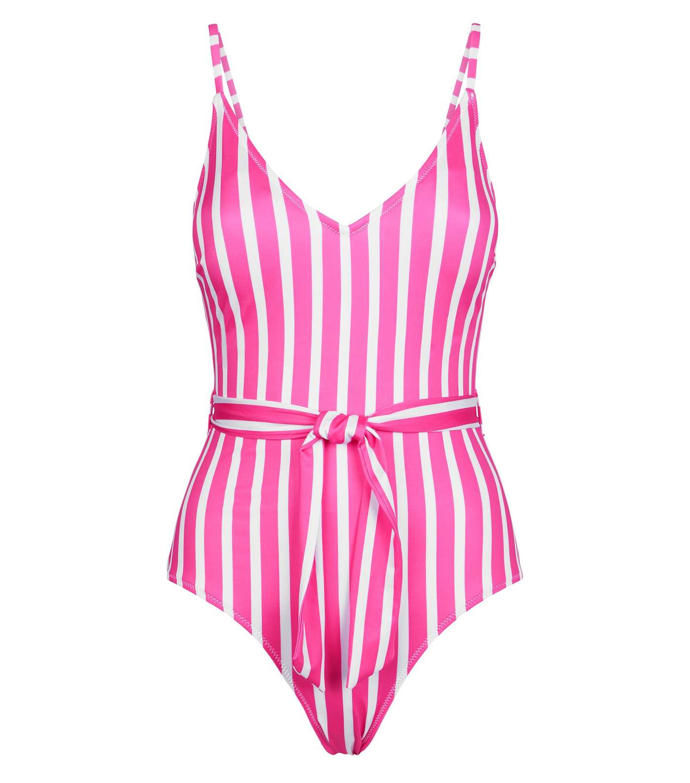 Pink Stripe Belted Swimsuit Image 3