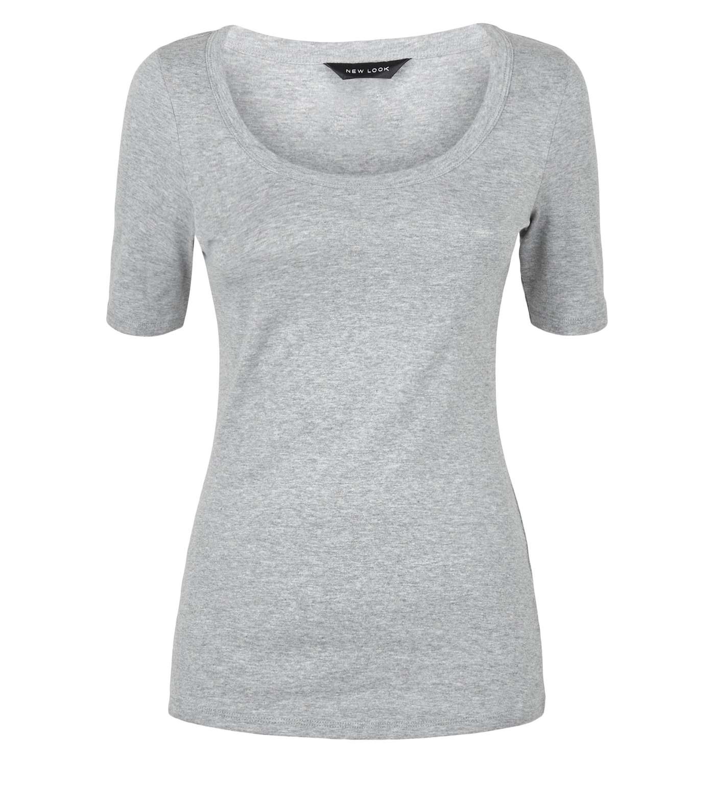 Grey Marl Ribbed Scoop Neck T-Shirt Image 4