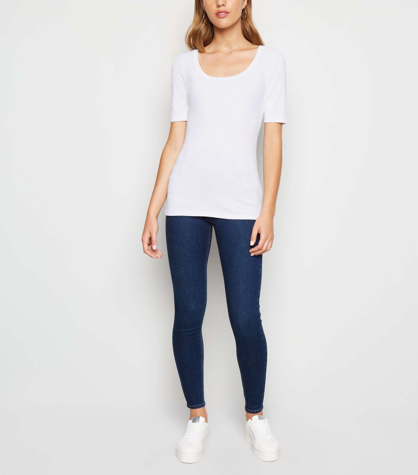 White Ribbed Scoop Neck T-Shirt Image 2