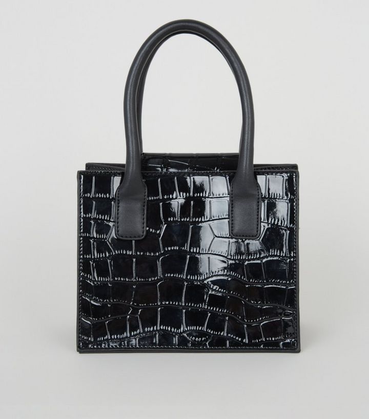 Black Patent Faux Croc Mini Tote Bag Add To Saved Items Remove From