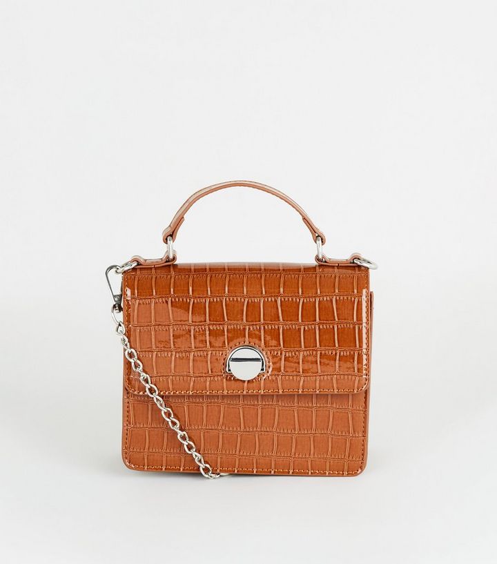 Tan Faux Croc Top Handle Cross Body Bag Add To Saved Items Remove From