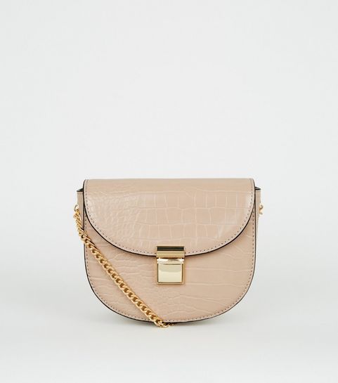 Off White Faux Croc Saddle Bag