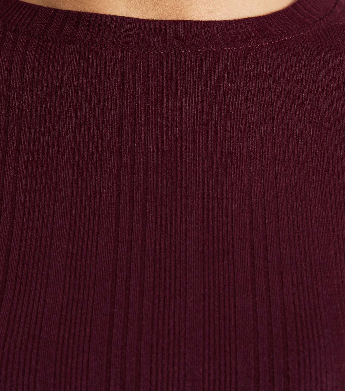 Burgundy Ribbed Stretch Long Sleeve T-Shirt Image 5
