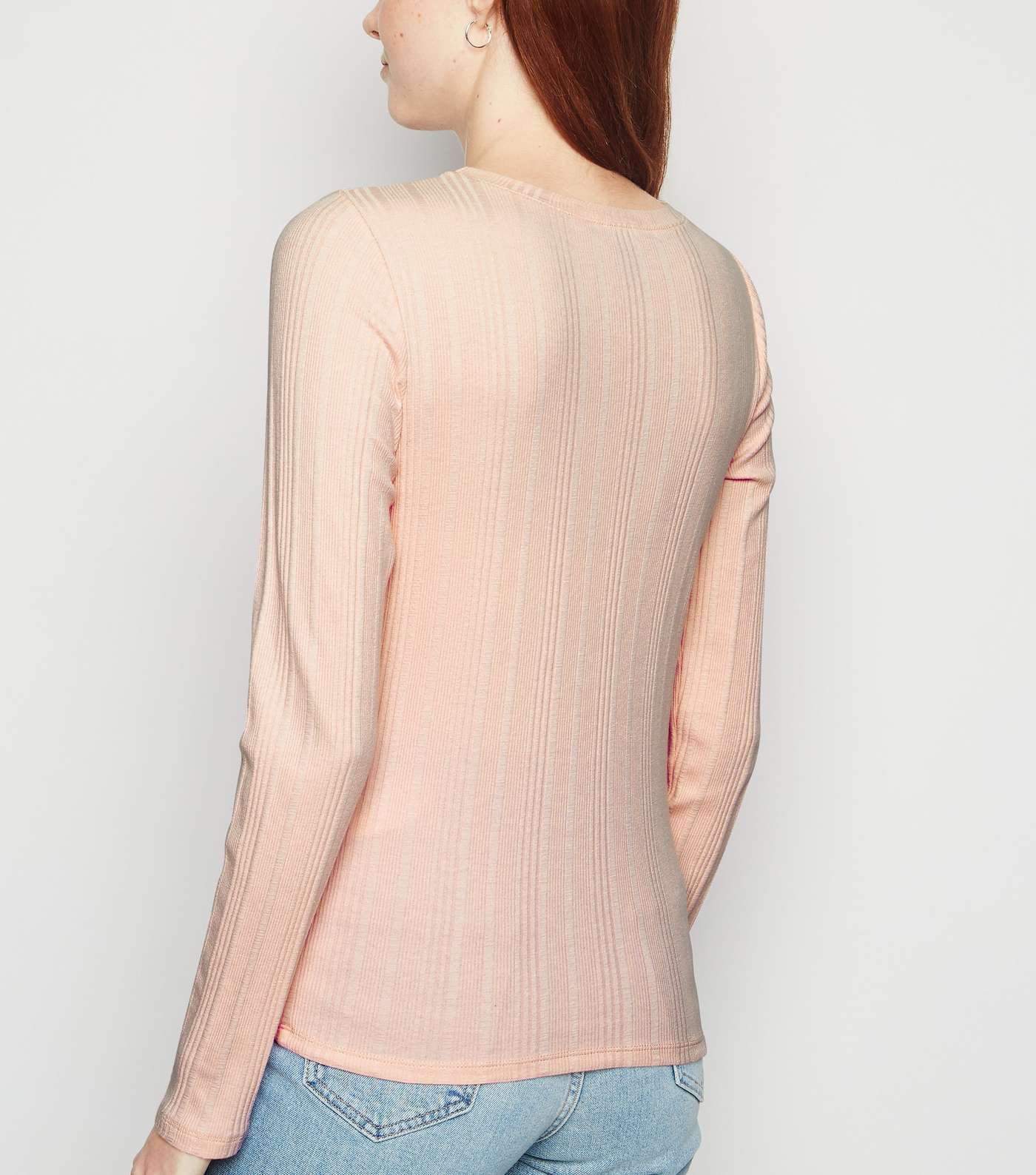 Pale Pink Ribbed Stretch Long Sleeve T-Shirt Image 3
