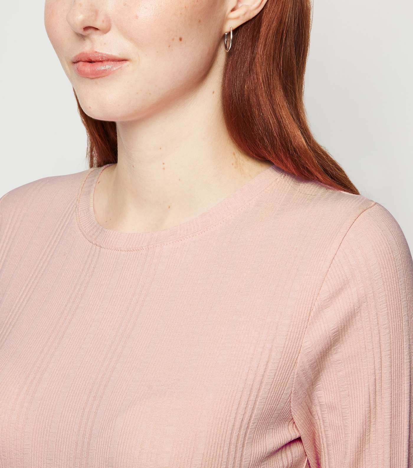 Pale Pink Ribbed Stretch Long Sleeve T-Shirt Image 5