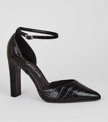 black croc court shoes