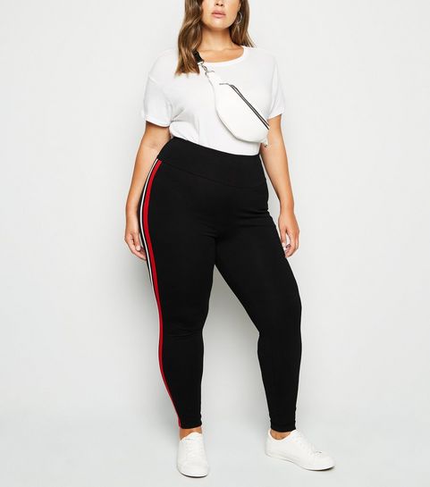 Curves Black Double Side Stripe Leggings