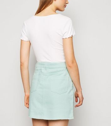 mint green denim skirt