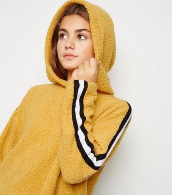 Girls Mustard Teddy Side Stripe Hoodie New Look