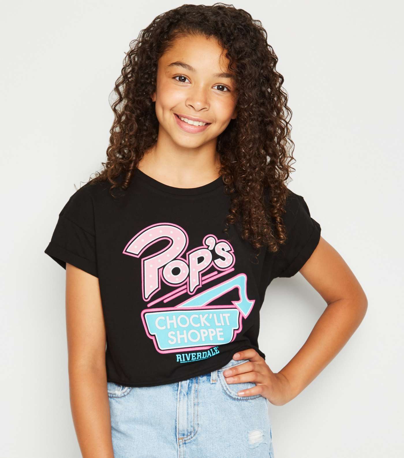 Girls Black Riverdale Pop's Logo T-Shirt
