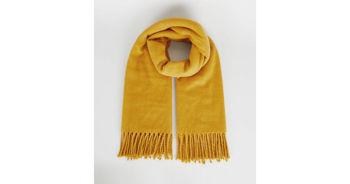 Yellow Tassel Trim Scarf New Look