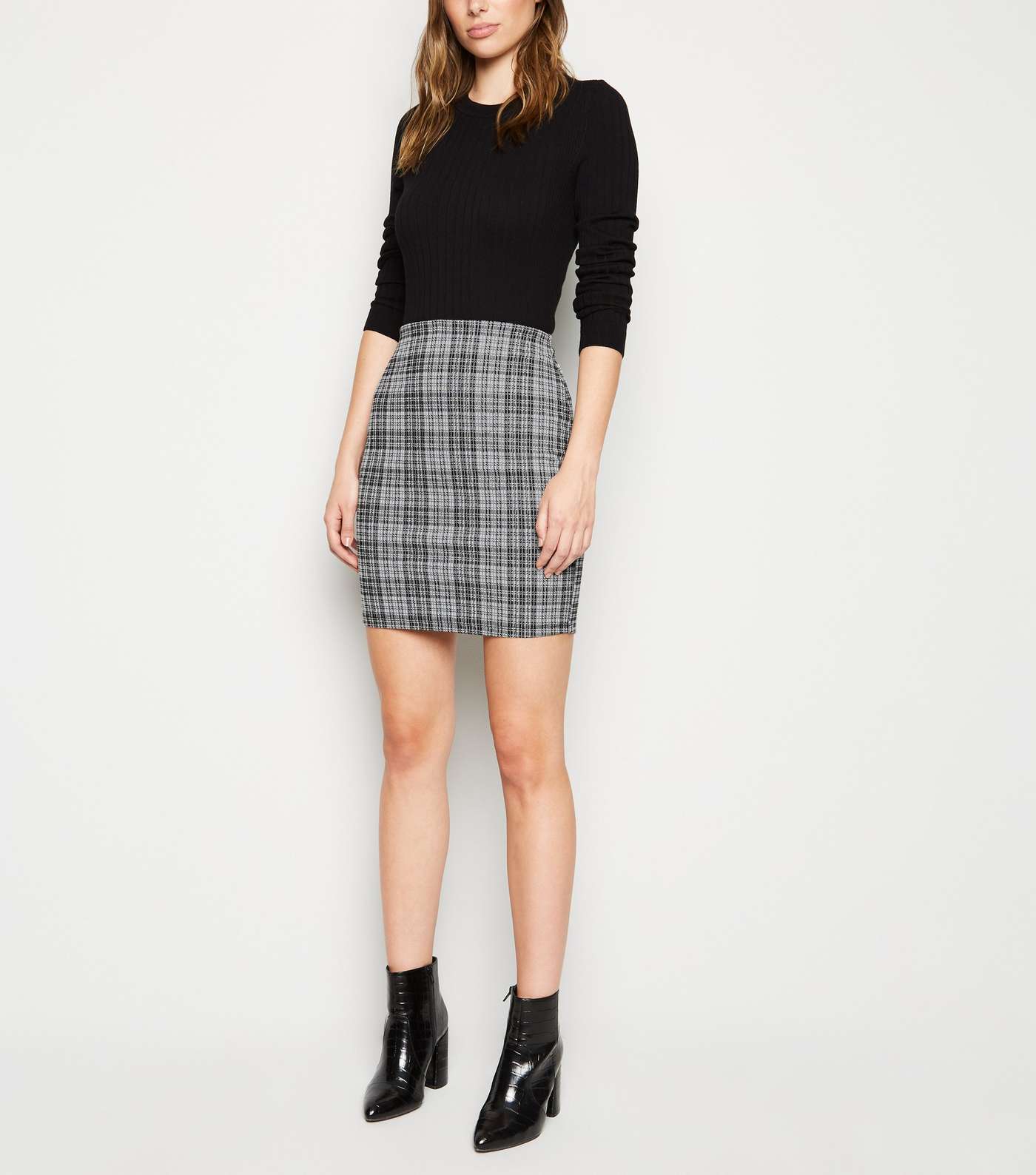 Tall Black Check Mini Skirt