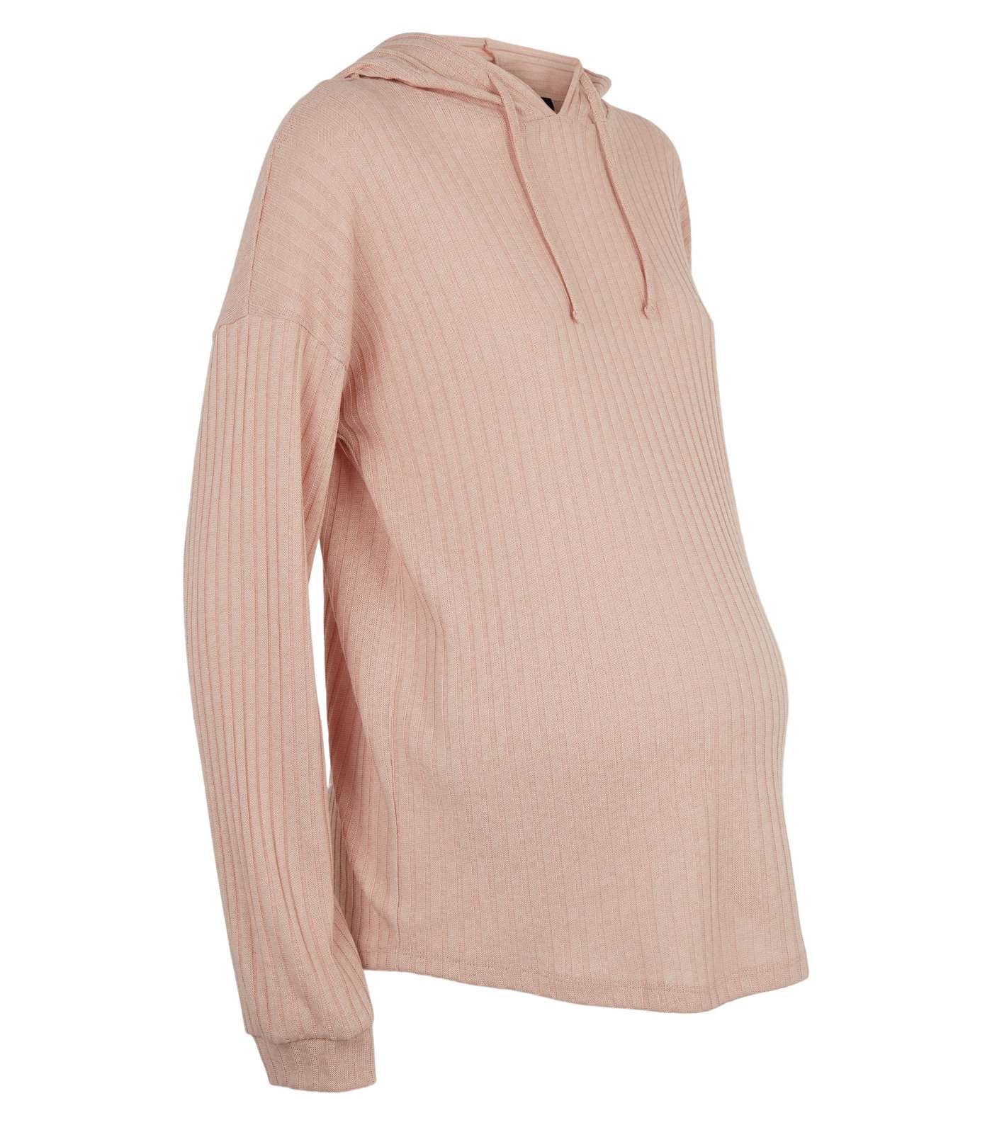 Maternity Pale Pink Ribbed Fine Knit Hoodie Image 4