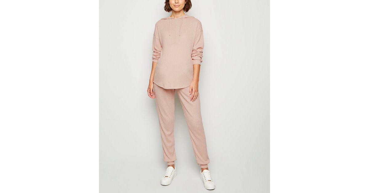 Maternity Pale Pink Ribbed Fine Knit Joggers