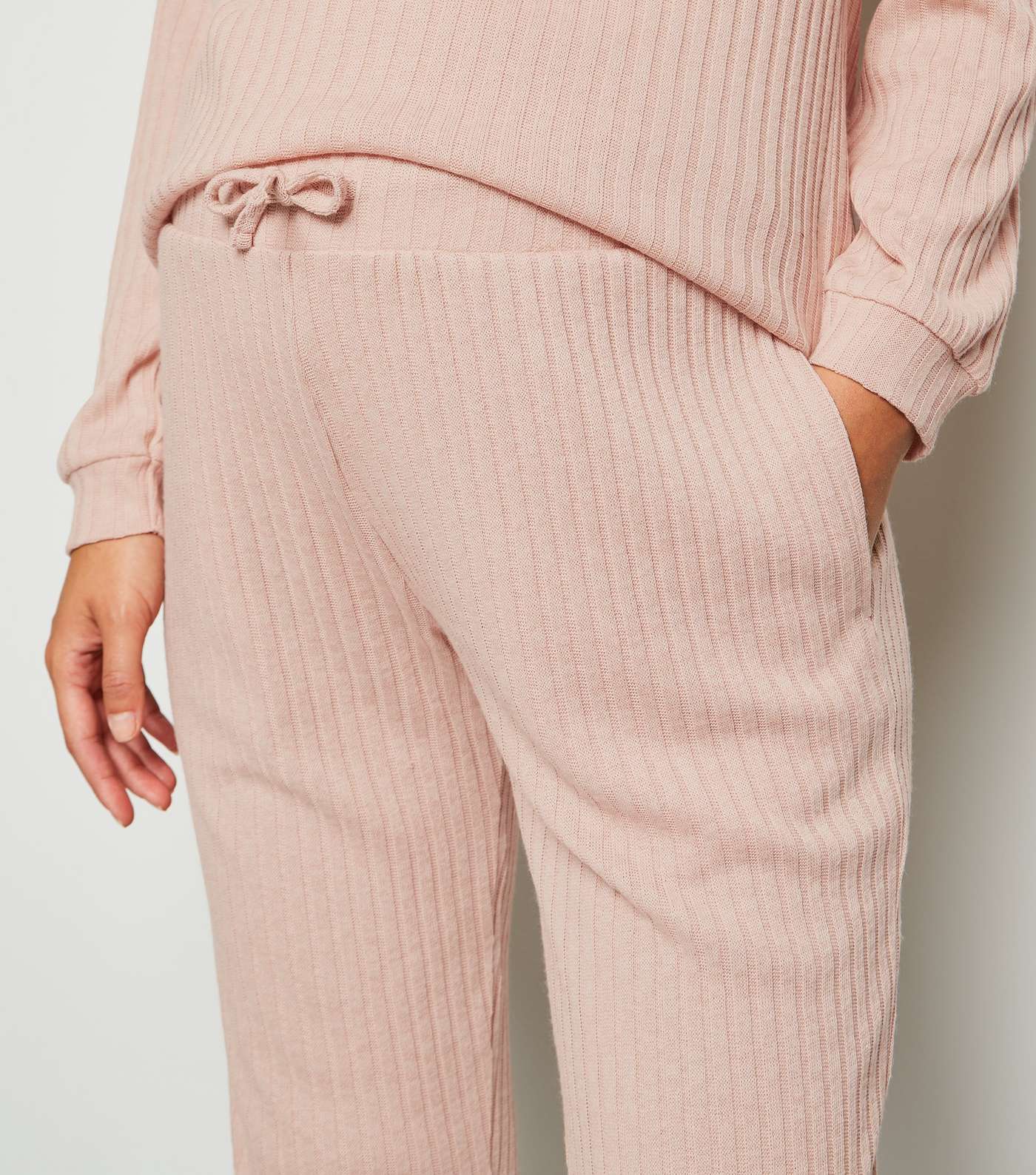 Maternity Pale Pink Ribbed Fine Knit Joggers Image 3