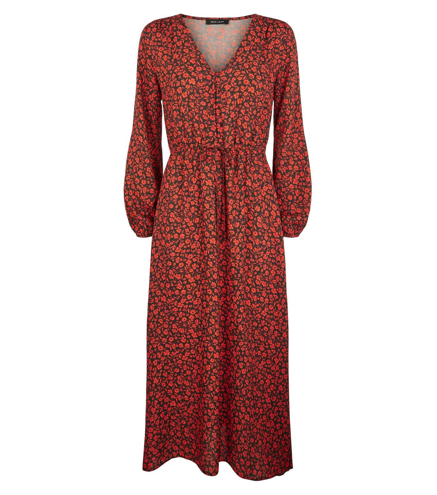 Red Ditsy Floral Button Up Midi Dress Image 4