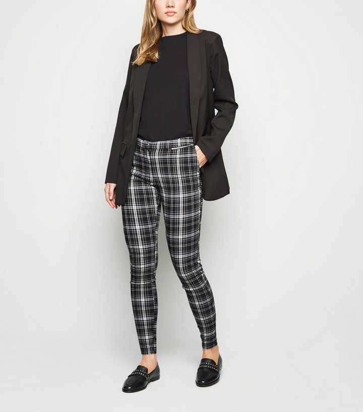 Black Check Zip Skinny Trousers