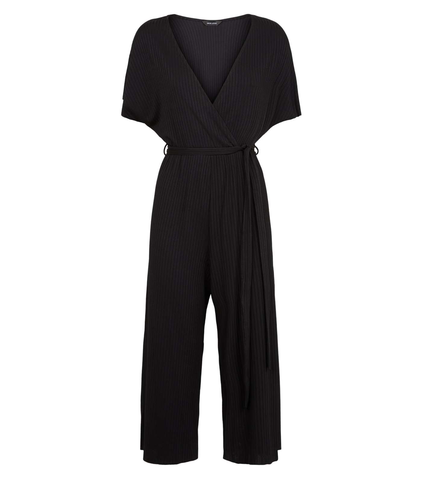 Black Ribbed Jersey Wrap Jumpsuit Image 4