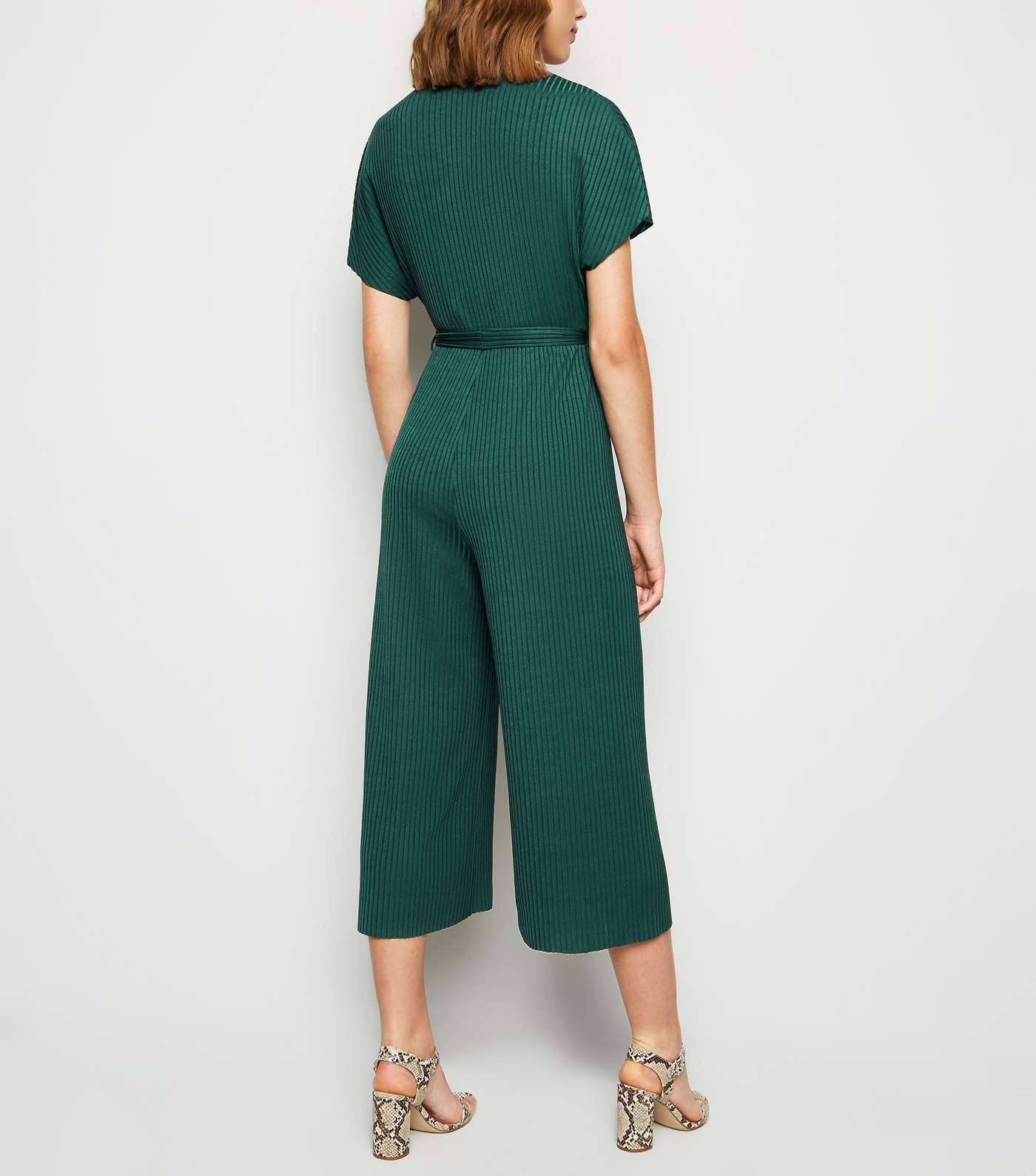 Dark Green Ribbed Jersey Wrap Jumpsuit Image 3