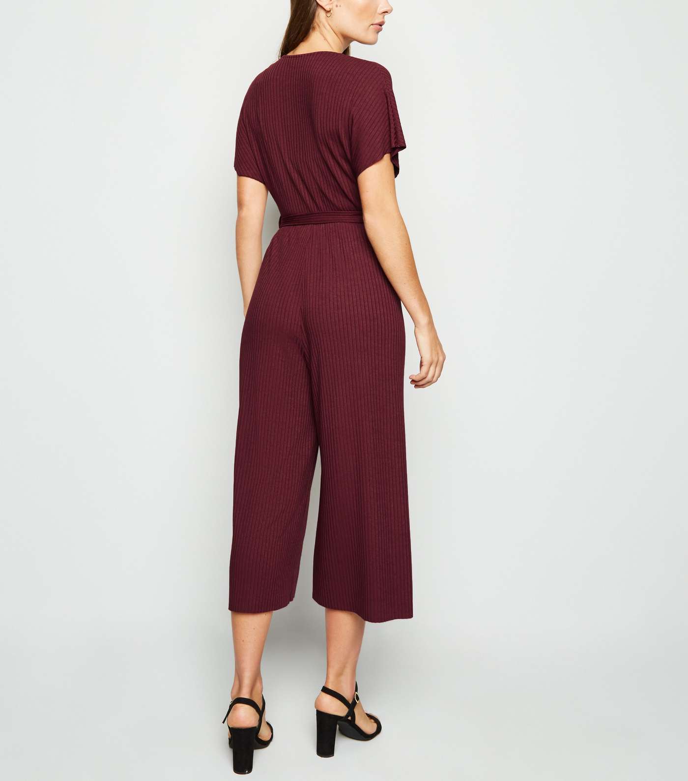 Burgundy Ribbed Jersey Wrap Jumpsuit Image 3