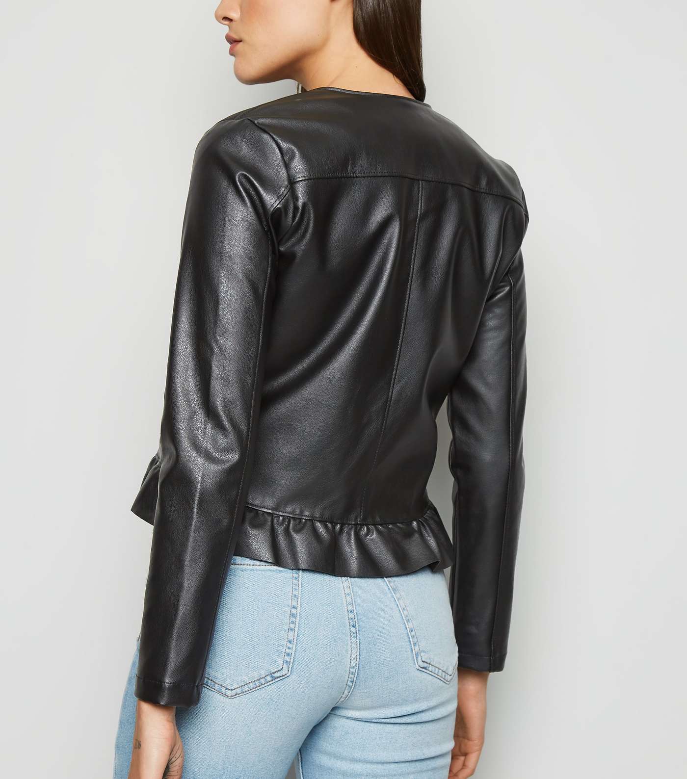 Urban Bliss Black Leather-Look Peplum Jacket Image 3