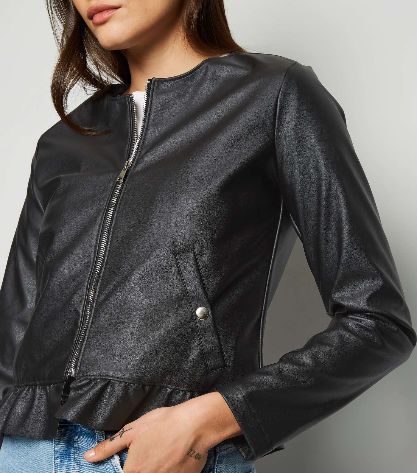 Urban Bliss Black Leather-Look Peplum Jacket Image 5