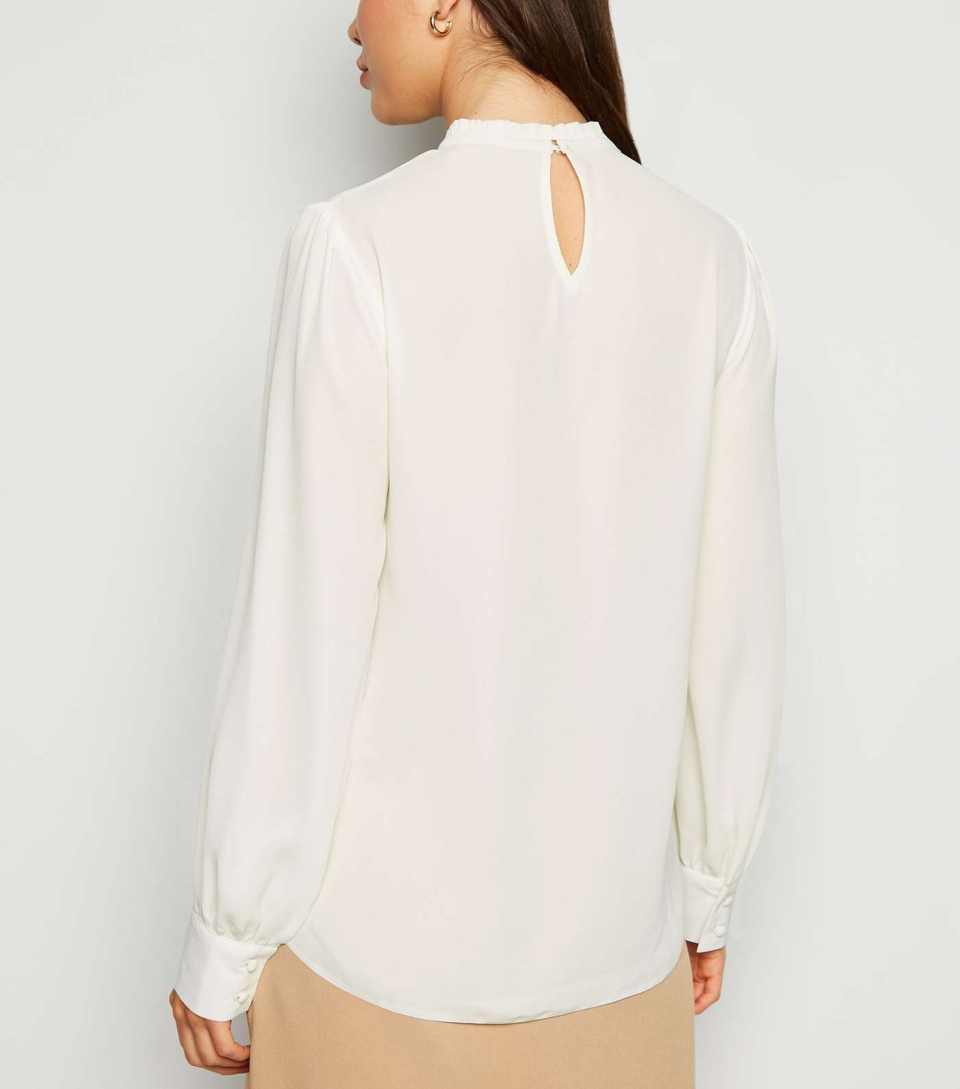 Off White Frill Trim Puff Sleeve Blouse Image 2