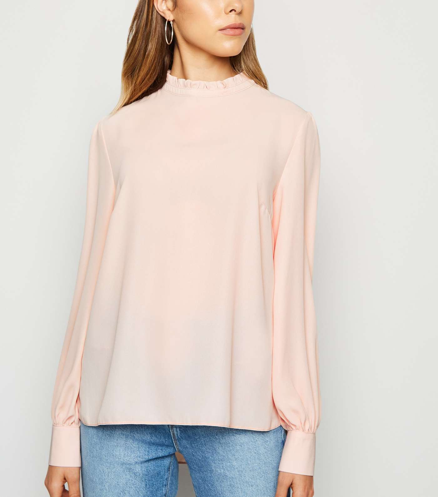 Pink Frill Trim Puff Sleeve Blouse