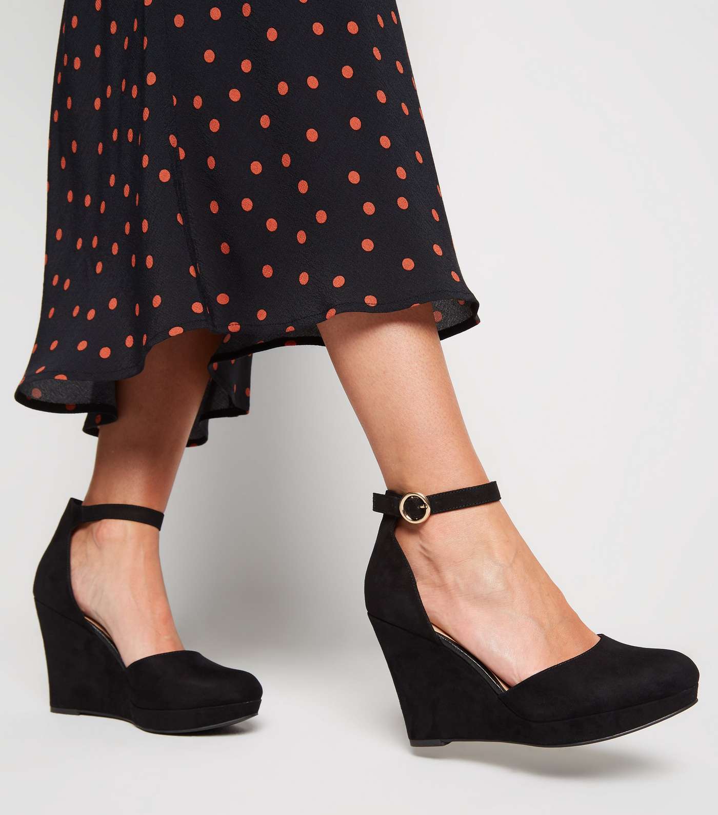 Wide Fit Black Suedette Wedge Courts Image 2