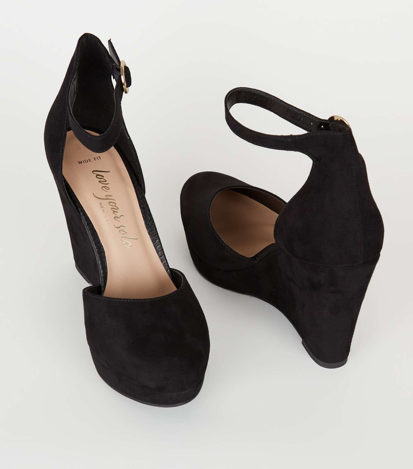 Wide Fit Black Suedette Wedge Courts Image 4