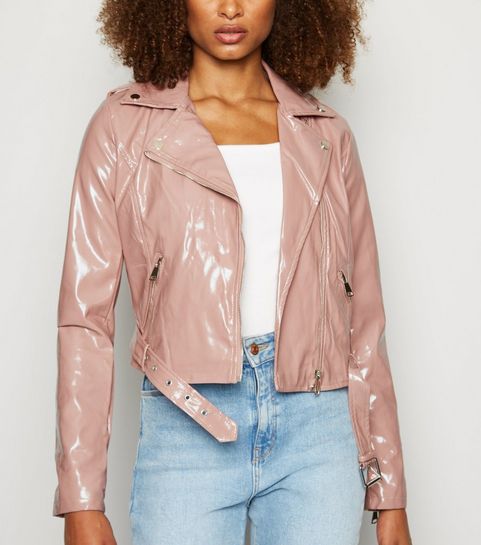 Urban Bliss Mid Pink Patent Biker Jacket