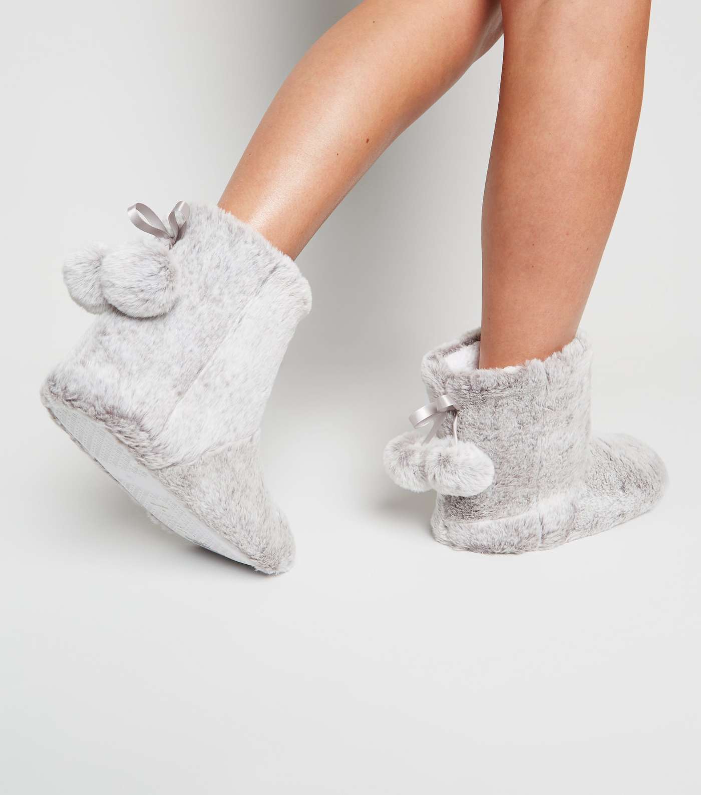 Grey Faux Fur Boot Slippers Image 2