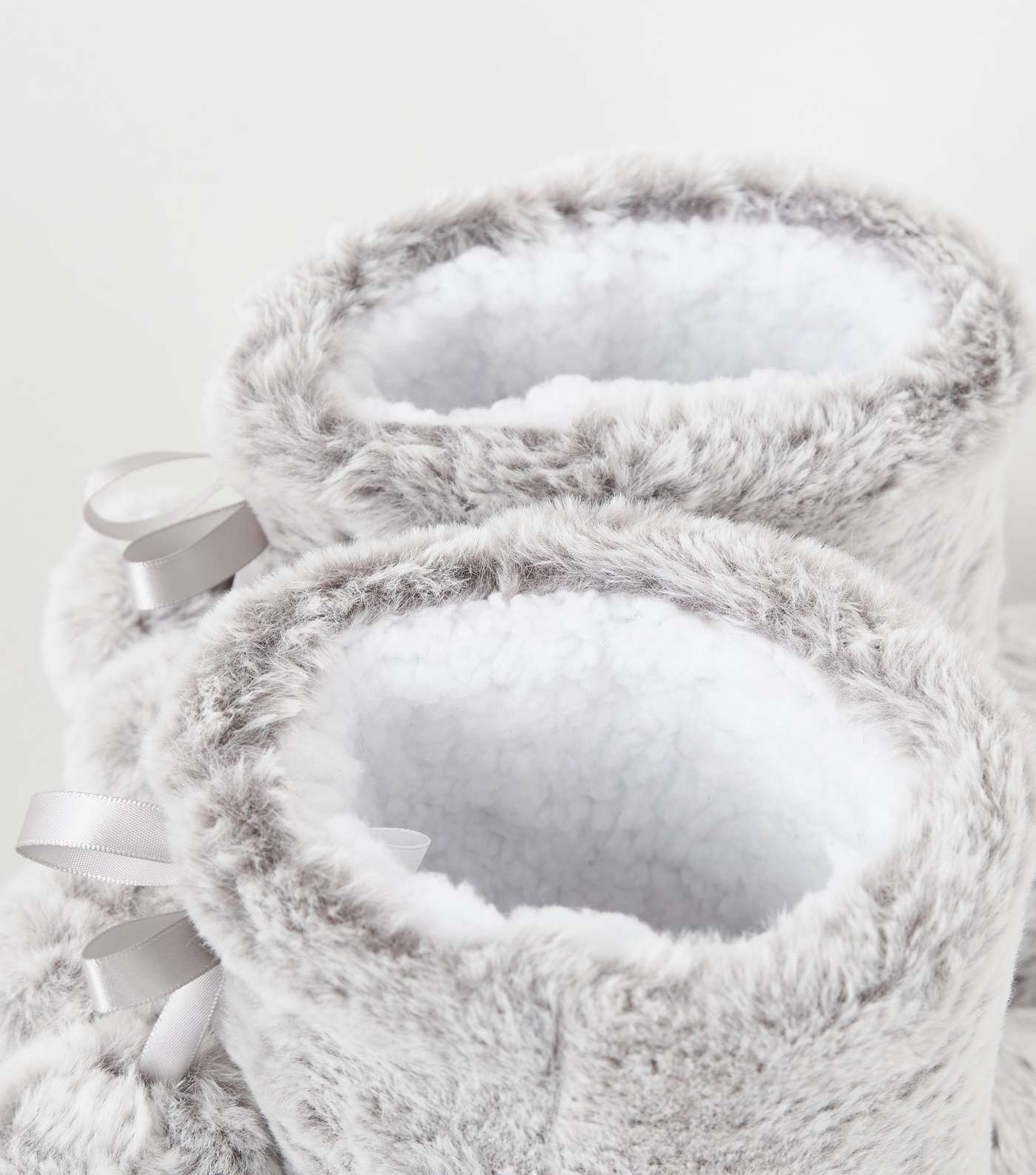 Grey Faux Fur Boot Slippers Image 4
