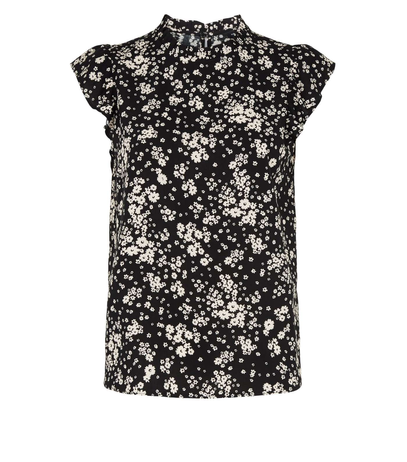 Black Ditsy Floral High Neck Frill Top Image 4