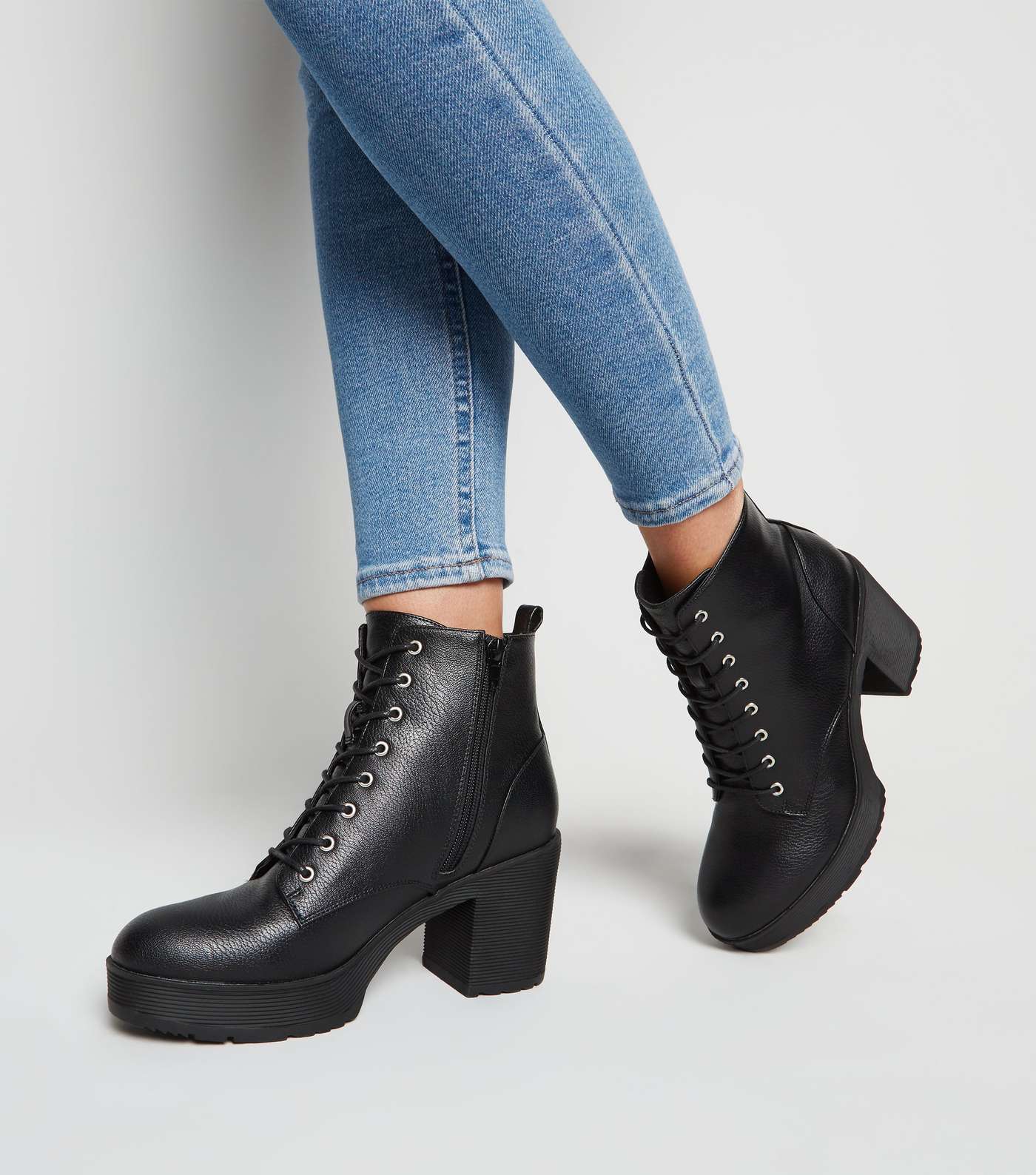 Black Chunky Heel Ankle Boots Image 2
