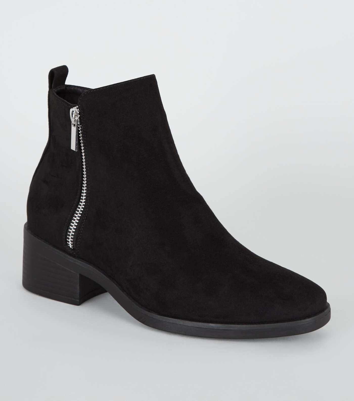 Black Suedette Low Block Heel Ankle Boots