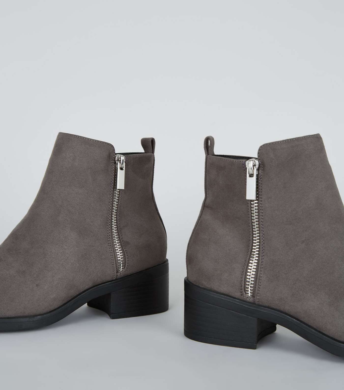 Grey Suedette Low Block Heel Ankle Boots Image 3